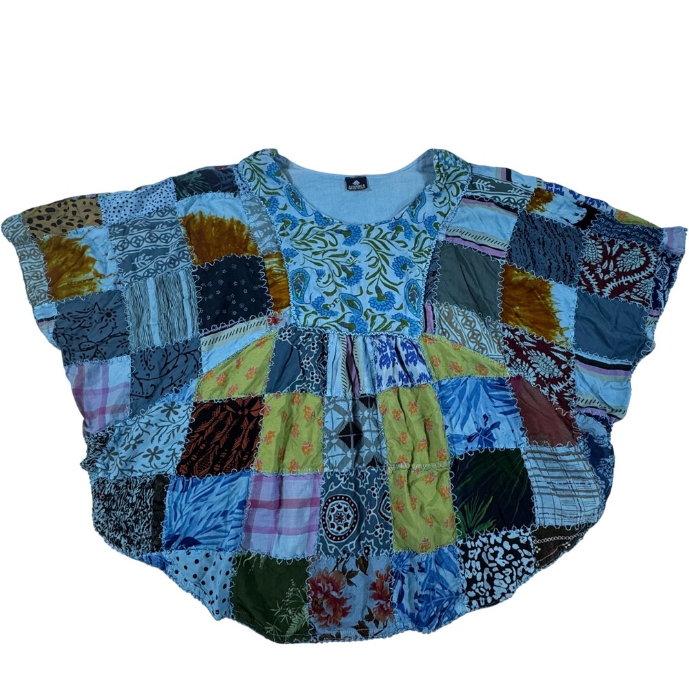 Advance Patchwork Poncho Top Women's One Size Boho Floral Oversized Flowy Fairy